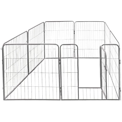 Parc Enclos Cage pour Chiens Chiots Animaux Lapin Métal Solide 80 x 80 cm 8 Panneaux Argent Petigi