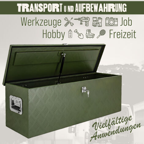Boîte à Timon Vert Boîte à outils Caisse de camion Boîte en Aluminium Box de remorque avec couvercle Verrouillable Boîte de Transport Rangement D100 trucky