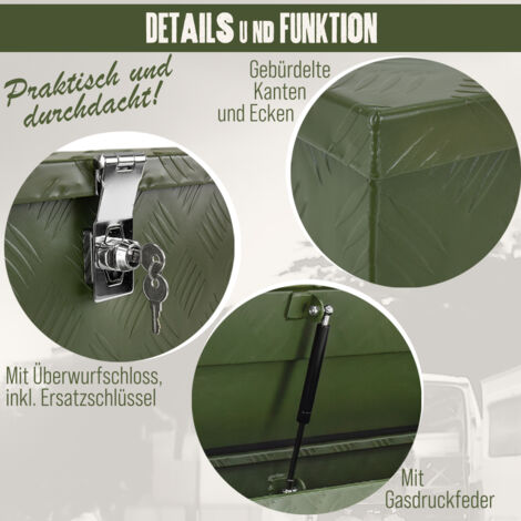 Boîte à Timon Vert Boîte à outils Caisse de camion Boîte en Aluminium Box de remorque avec couvercle Verrouillable Boîte de Transport Rangement D100 trucky