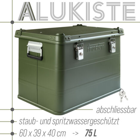 Boîte en aluminium avec couvercle Vert 75 litres Boîte en métal Boîte de transport Boîte de rangement Verrouillable trucky