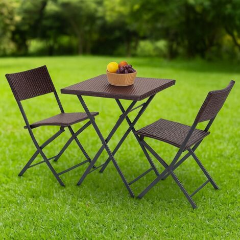 Tavolino per giardino con sedie wengé 62x62 effetto rattan