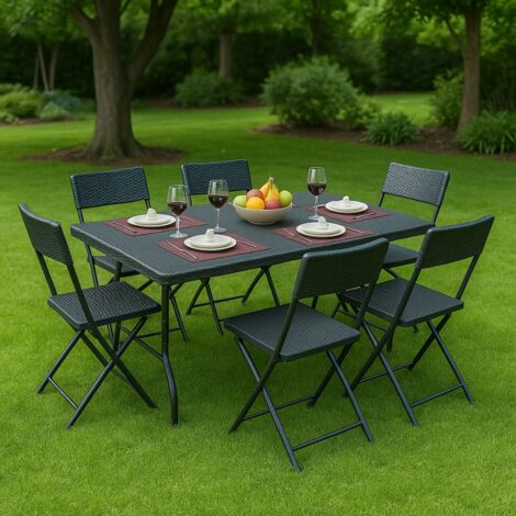 Set Tavolo e Sedie da giardino Tavolo Pieghevole 180 Sedie in colore  Rattan
