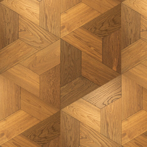 Parquet contrecollé chêne trapèze 22cm x 44cm – Finition vernie brossée foncée – Pose collée pour espaces professionnels