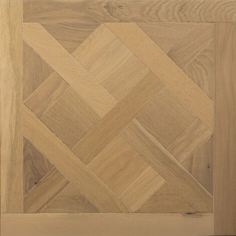 Dalle de parquet Versailles chêne verni-blanchi 60x60 cm – Finition vernis mat – Chanfrein 4 – Pour usage professionnel et particulier - Verni-Blanchi-60x60