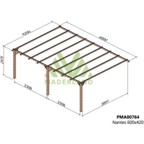 Pérgola de Madera Maciza Adosada Nantes (Maderland) – Gardeneas - 600 x 420 cm