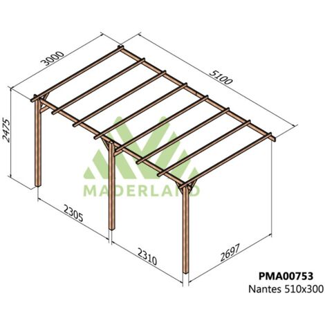 Pérgola de Madera Maciza Adosada Nantes (Maderland) – Gardeneas - 510 x 300 cm