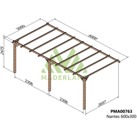 Pérgola de Madera Maciza Adosada Nantes (Maderland) – Gardeneas - 600 x 300 cm