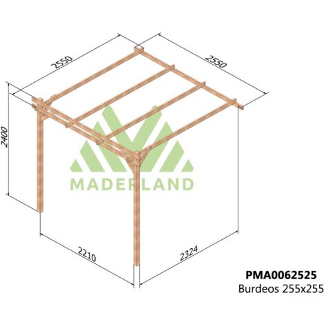 Pérgola de Madera Maciza  Adosada Burdeos (Maderland) - Gardeneas - 255 x 255 cm