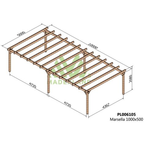 Cochera y Pérgola de Madera Laminada Lugo (Maderland) - 1000 x 500 cm