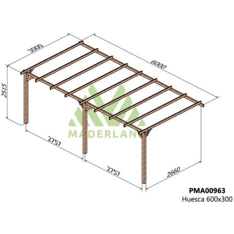 Pérgola de Madera Maciza Adosada Huesca (Maderland) - 600 x 300 cm