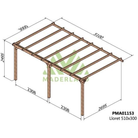 Pérgola de Madera Maciza Adosada Lloret (Maderland) - 510 x 300 cm