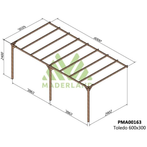 Pérgola de Madera Maciza Adosada Toledo (Maderland) - Gardeneas - 600 x 300 cm