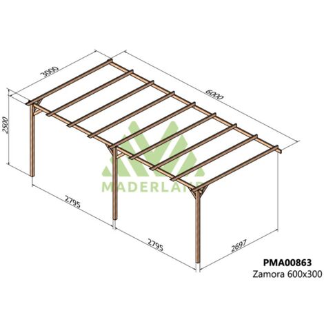 Pérgola de Madera Maciza Adosada Zamora (Maderland) - 600 x 300 cm