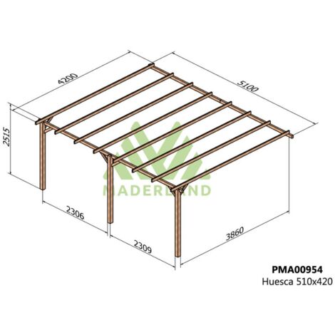 Pérgola de Madera Maciza Adosada Huesca (Maderland) - 510 x 420 cm