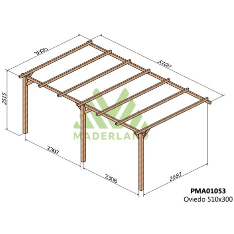 Pérgola de Madera Maciza Adosada Oviedo (Maderland) - 510 x 300 cm