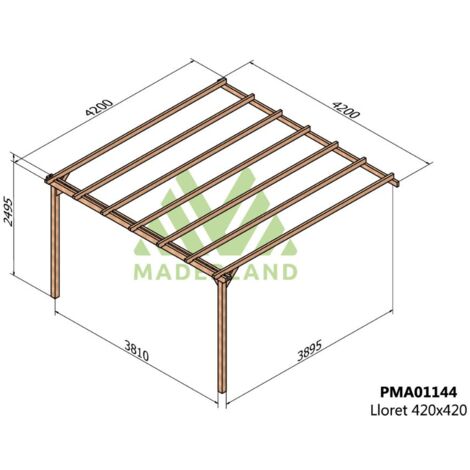 Pérgola de Madera Maciza Adosada Lloret (Maderland) - 420 x 420 cm (1/3)