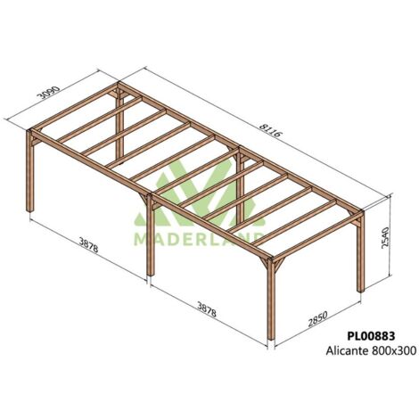 Pérgola de Madera Laminada Alicante (Maderland) - Gardeneas - 800 x 300 cm