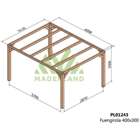 Pérgola de Madera Laminada Fuengirola (Maderland) - Gardeneas - 400 x 300 cm