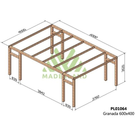 Pérgola de Madera Laminada Granada (Maderland) - Gardeneas - 600 x 400 cm