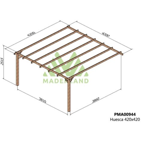 Pérgola de Madera Maciza Adosada Huesca (Maderland) - 420 x 420 cm