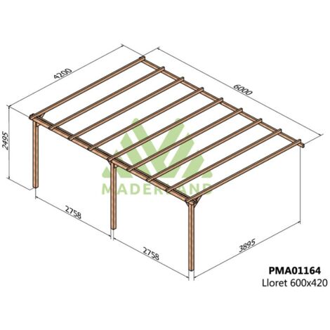 Pérgola de Madera Maciza Adosada Lloret (Maderland) - 600 x 420 cm (1/3)