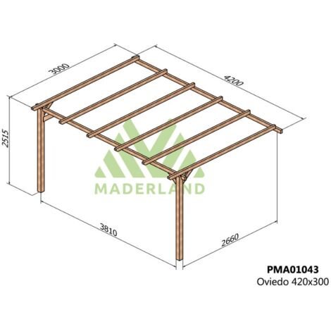 Pérgola de Madera Maciza Adosada Oviedo (Maderland) - 420 x 300 cm