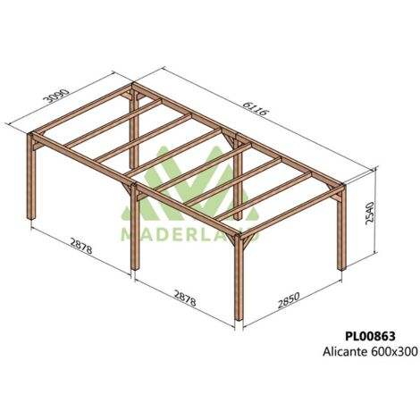 Pérgola de Madera Laminada Alicante (Maderland) - Gardeneas - 600 x 300 cm