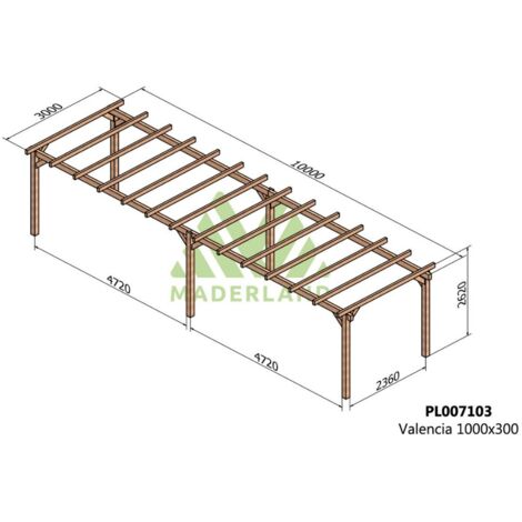 Pérgola de Madera Laminada Valencia (Maderland) - Gardeneas - 1000 x 300 cm (1/4)
