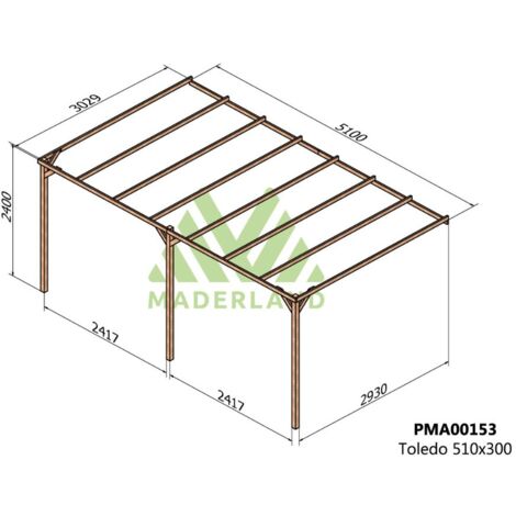 Pérgola de Madera Maciza Adosada Toledo (Maderland) - Gardeneas - 510 x 300 cm