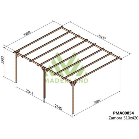 Pérgola de Madera Maciza Adosada Zamora (Maderland) - 510 x 420 cm