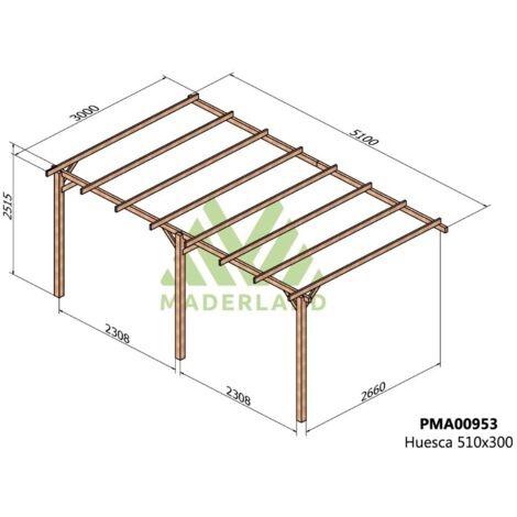 Pérgola de Madera Maciza Adosada Huesca (Maderland) - 510 x 300 cm
