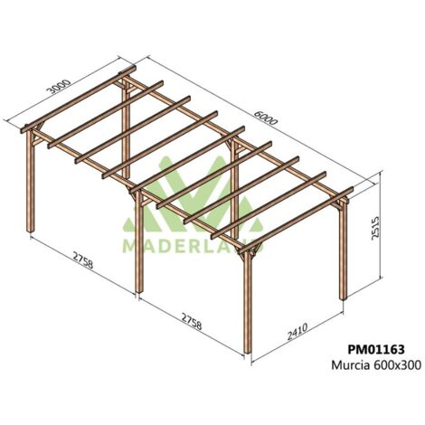 Pérgola de Madera Maciza Murcia (Maderland) - Gardeneas - 600 x 300 cm