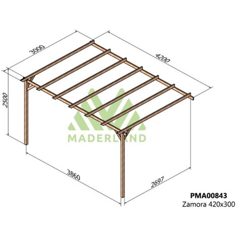 Pérgola de Madera Maciza Adosada Zamora (Maderland) - 420 x 300 cm