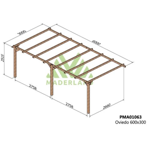Pérgola de Madera Maciza Adosada Oviedo (Maderland) - 600 x 300 cm