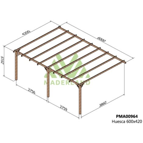 Pérgola de Madera Maciza Adosada Huesca (Maderland) - 600 x 420 cm