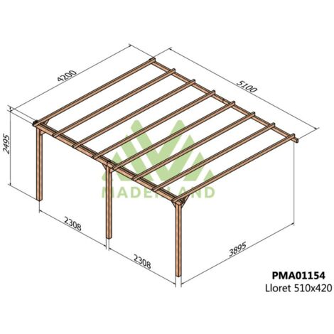 Pérgola de Madera Maciza Adosada Lloret (Maderland) - 510 x 420 cm (1/3)
