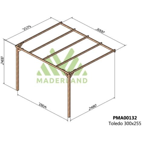 Pérgola de Madera Maciza Adosada Toledo (Maderland) - Gardeneas