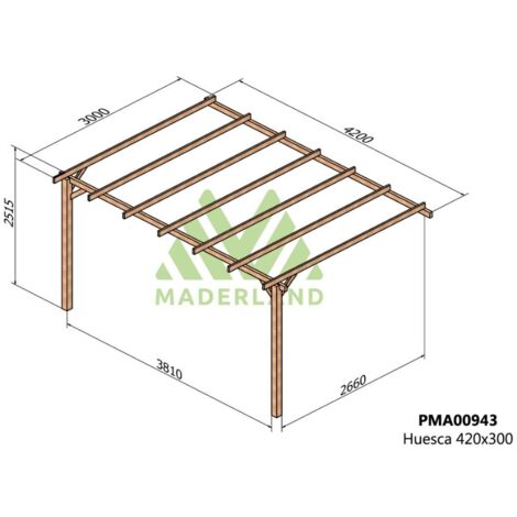 Pérgola de Madera Maciza Adosada Huesca (Maderland) - 420 x 300 cm
