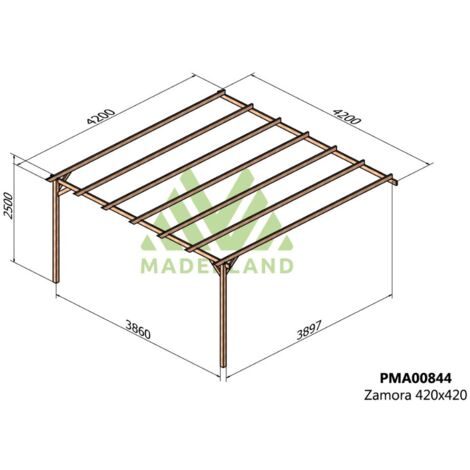 Pérgola de Madera Maciza Adosada Zamora (Maderland) - 420 x 420 cm