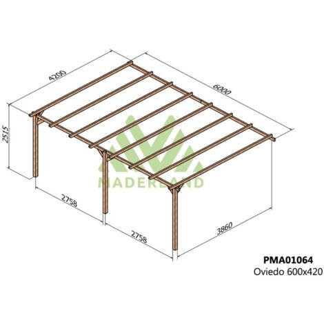 Pérgola de Madera Maciza Adosada Oviedo (Maderland) - 600 x 420 cm