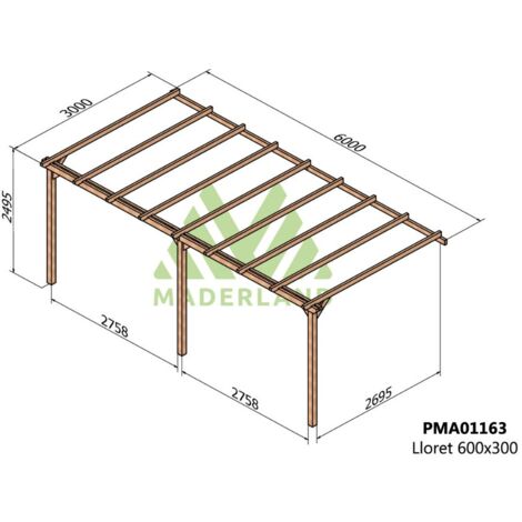 Pérgola de Madera Maciza Adosada Lloret (Maderland) - 600 x 300 cm