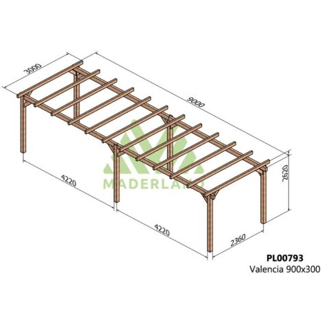 Pérgola de Madera Laminada Valencia (Maderland) - Gardeneas - 900 x 300 cm (1/4)