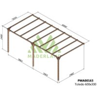 Pérgola de Madera Maciza Adosada Toledo (Maderland) - Gardeneas - 600 x 300 cm