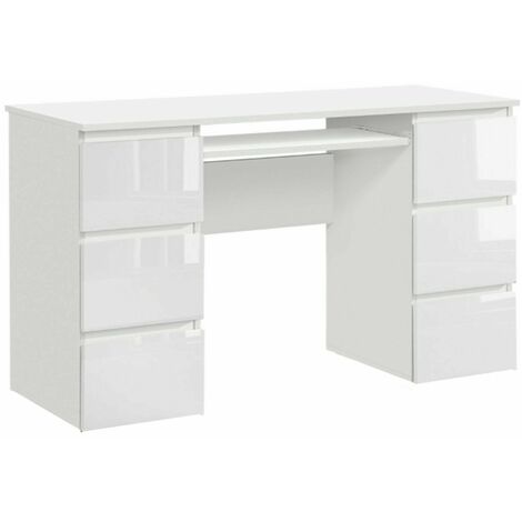 Schreibtisch Bürotisch minimalistisch weiß/Holz Jackson Computertisch