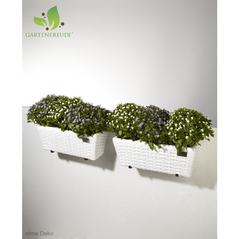 Gartenfreude Polyrattan 2 inkl. 47 x weiß Aufhängung, Kunststoffeinsatz, Stück 15 x 3er cm, Balkonkasten 17