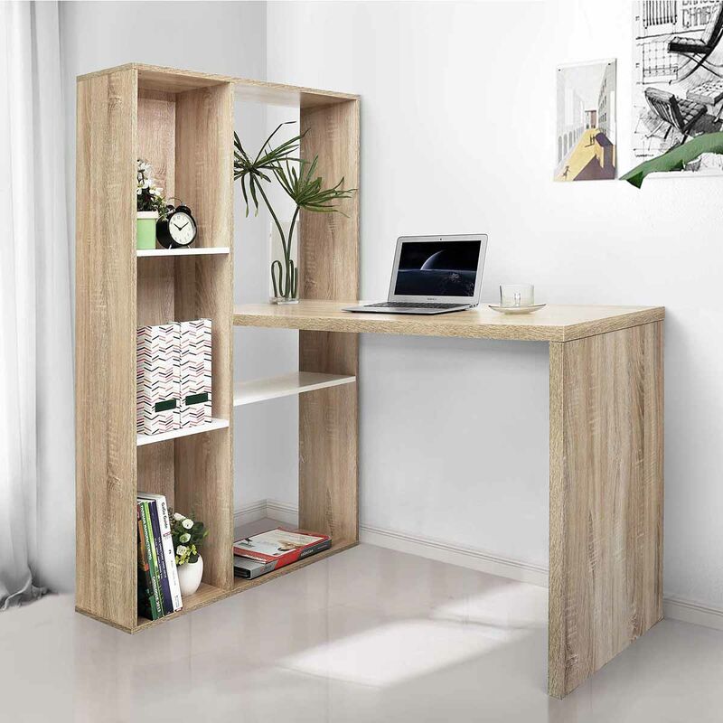 Étagère de bureau pour moniteur – Étagère de bureau à 2 niveaux, étagère de  comptoir multifonction, support de rangement en bois et métal, pour