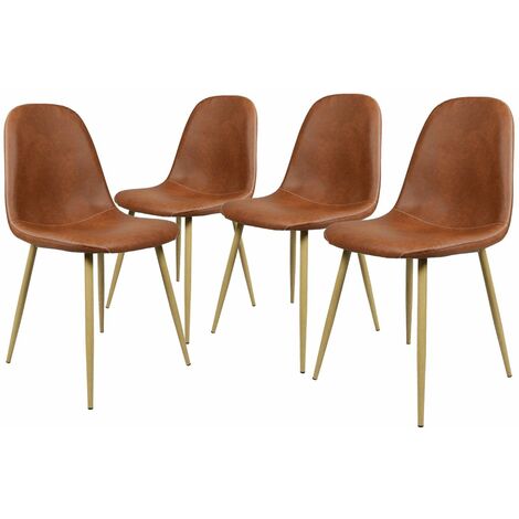 Lot de 4 chaises de salle à manger Scandinave Fauteuil Salon Salon Pied  Métal Noir Rétro Vintage en suédine, marron - Conforama