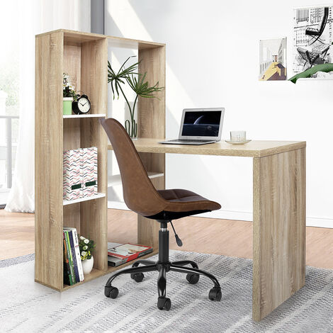 Bureau informatique design industriel modulable bureau d'angle 2 étagères  aspect vieux bois métal noir - Achat & prix