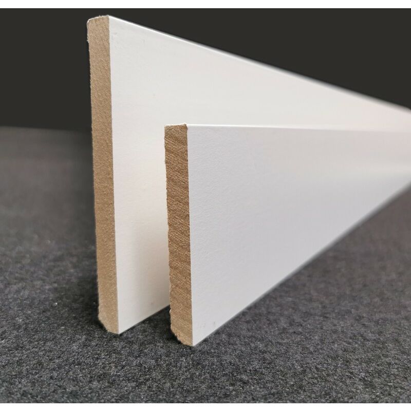 Plinthe revêtue en médium blanche de très grande qualité différentes dimensions plinthes fabrication FRANCAISE Hauteur 10cm finition carré, 10 ml 