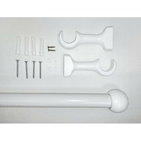 Tringle à Rideaux en Bois, Ø 28 mm, Kit Tringle à Rideaux Complet Avec Embouts et Supports, Longueur et Couleurs au Choix - Longueur 1.60 m - Embout Boule Blanc.